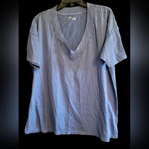 Aerie Oversized Boyfriend Tee Slate Blue V-Neck Off Shoulder NWT